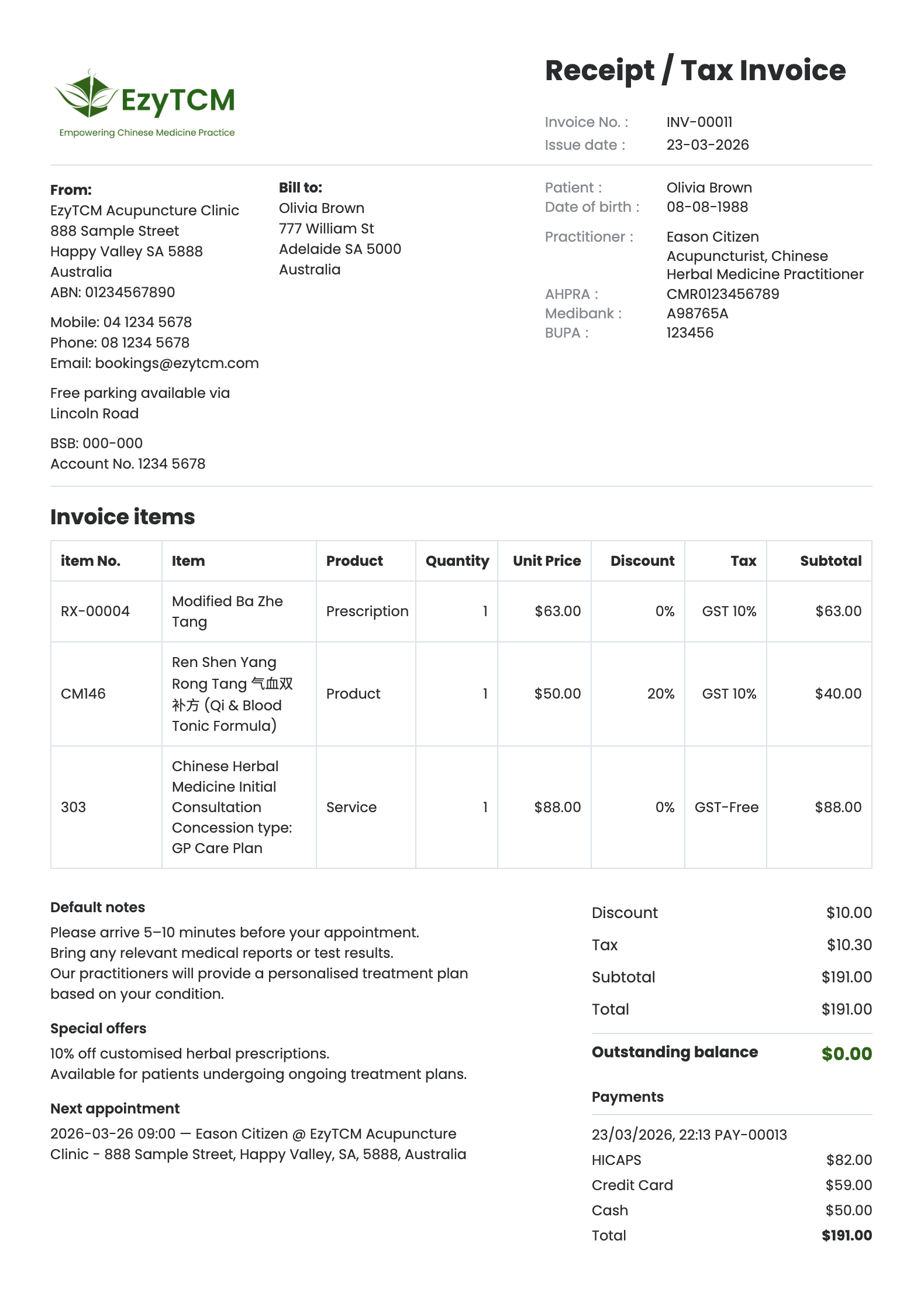 Receipt and tax invoice