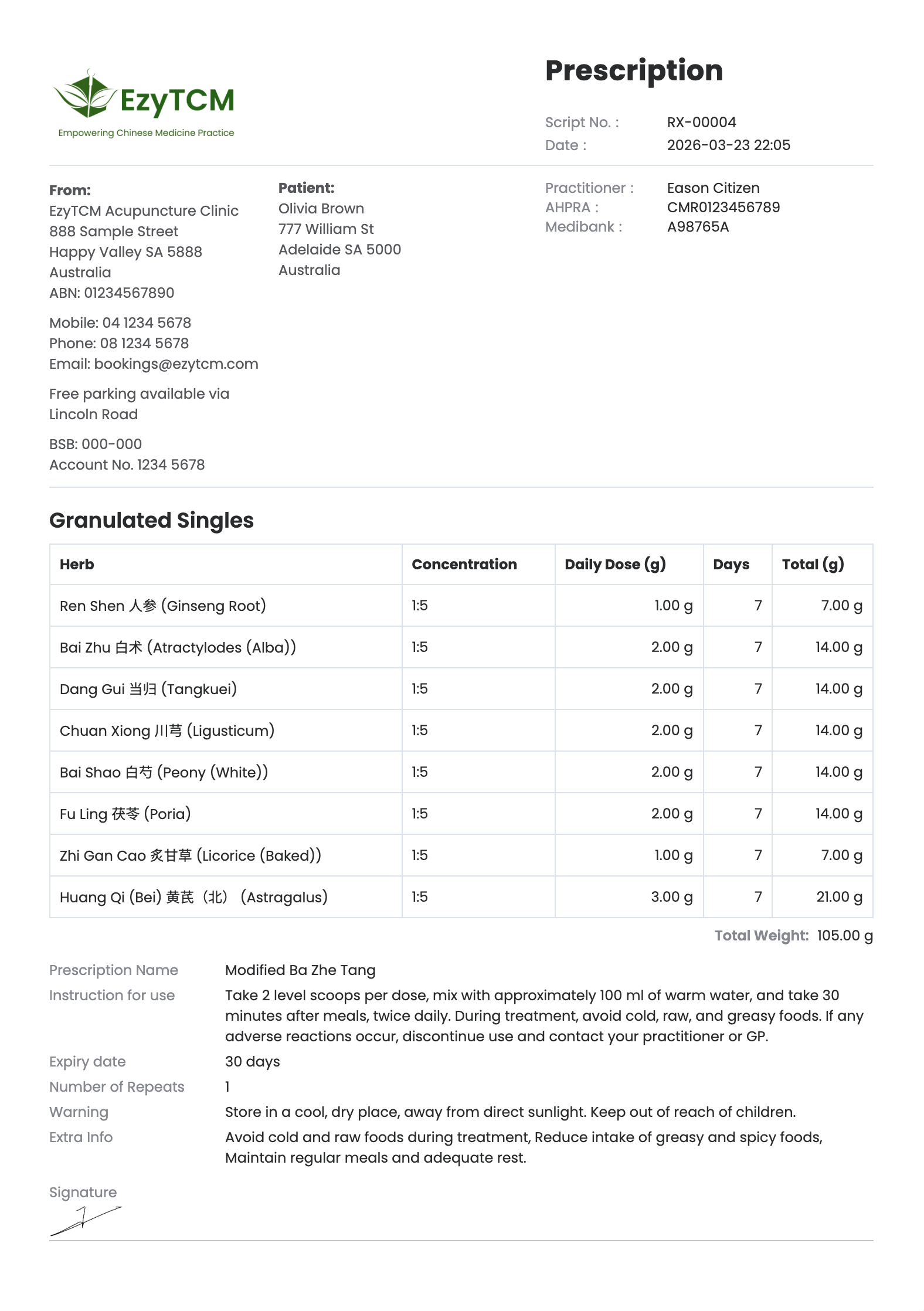 Prescription print page